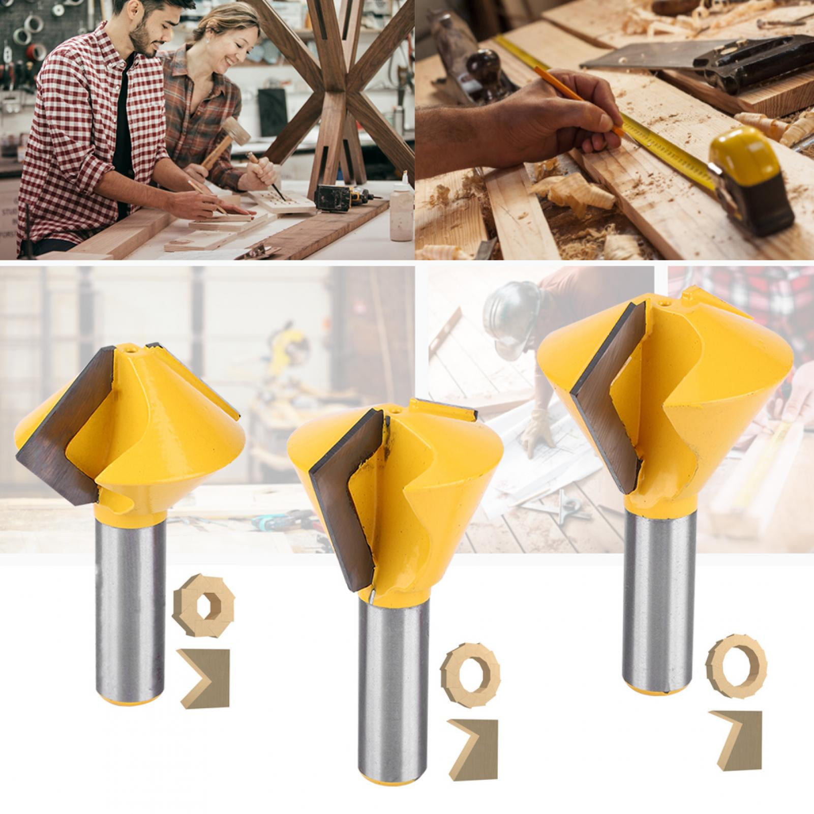 3pcs Set 1/2" Shank Bird's Mouth Glue Joint Router Bit Woodworking Milling Cutter