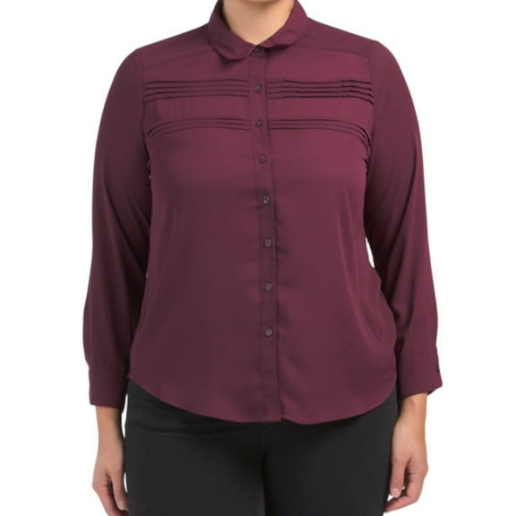 Nanette Lepore Women's Plus Pintuck Detail Blouse Button Front Shirt-Red / 1X