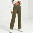 thumbnail image 7 of Women Button Decor Elastic High Waist Wide Leg Pants, Loose Casual Solid Trousers, Daily Street Lounge Pants with Side Pockets Army Green M(M), 7 of 7