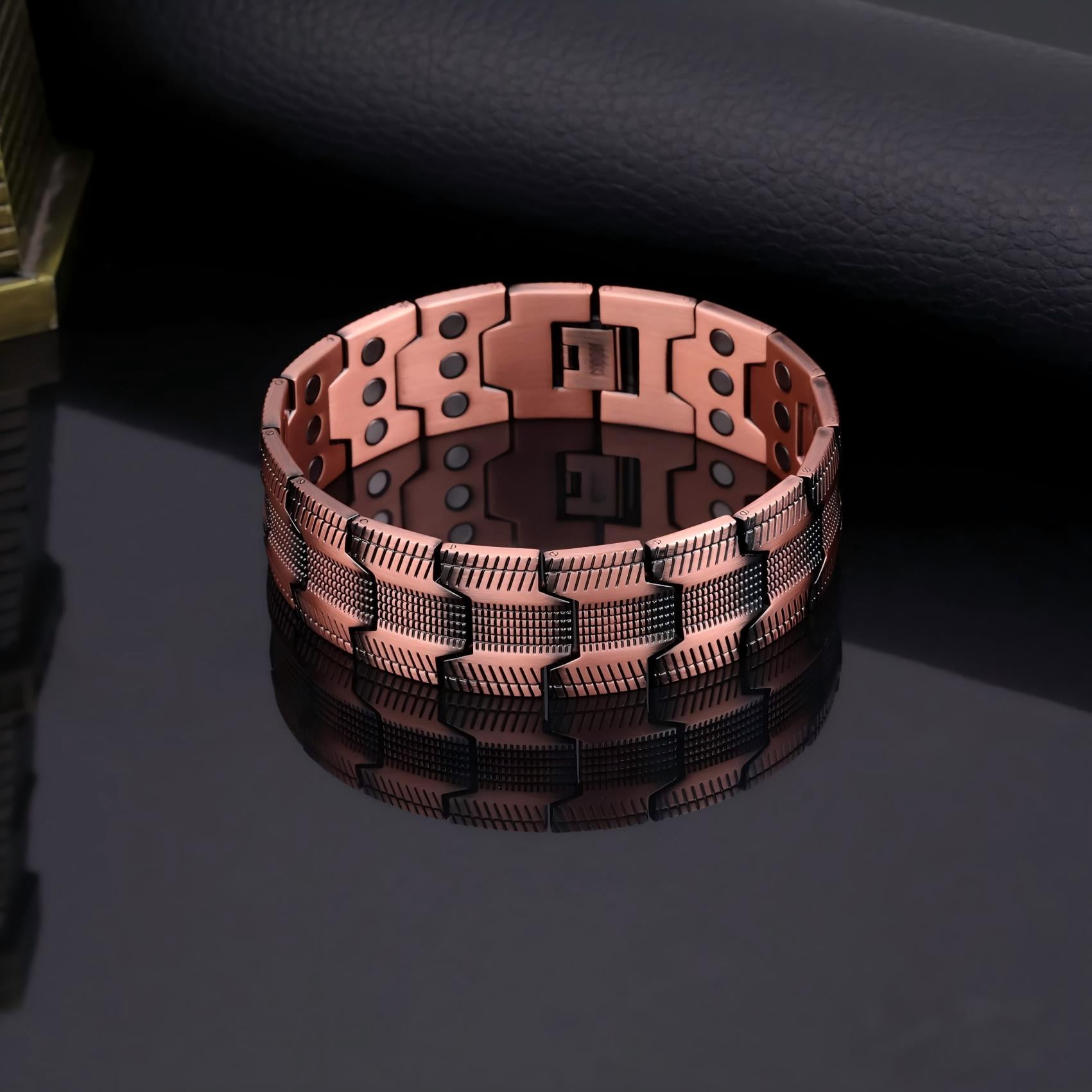 GMOX Men's 99.99% Pure Copper 3X Strength Magnetic Link Bracelet, Adjustable Length