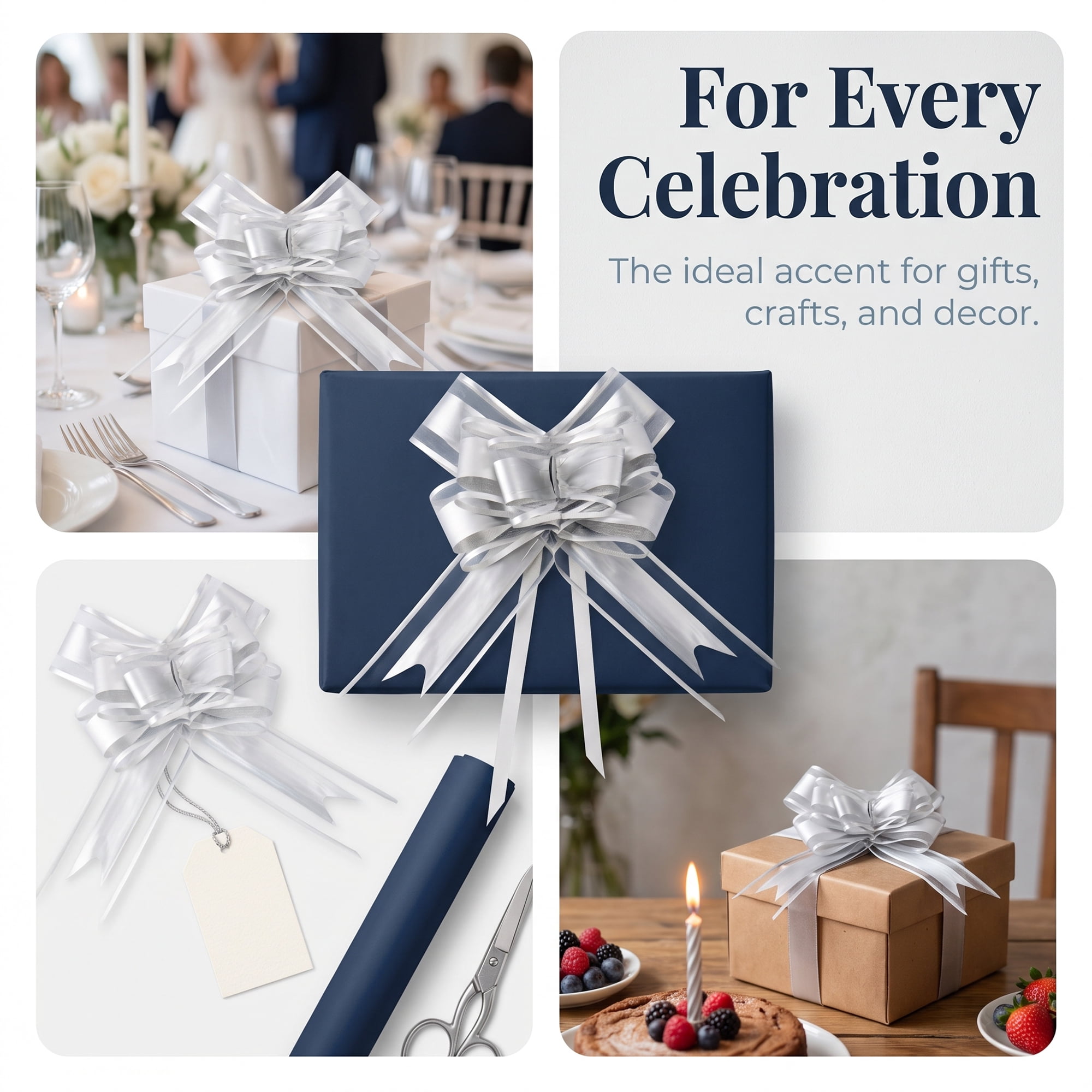 Unique Bargains Elegant Smooth Instant Pull String Flower Bows for Gift Wrapping Silver