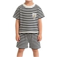 thumbnail image 2 of ITSAME Boys Summer Outfits Striped Short Sleeve Top and Shorts 2-Piece Kids Loose Casual Set Coffee Size 5T, 2 of 6