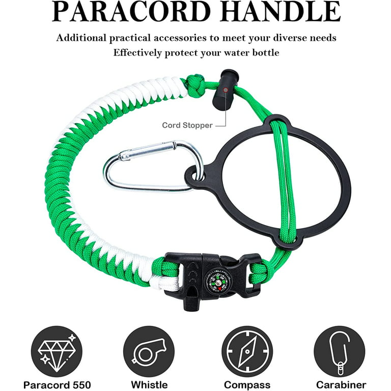 Trebo Paracord Handle for All Wide Mouth Watter Bottles 12oz - 128oz,  Bottle Carrier Survival Bracelet Strap Cord Accessories with Safety Ring  Compass