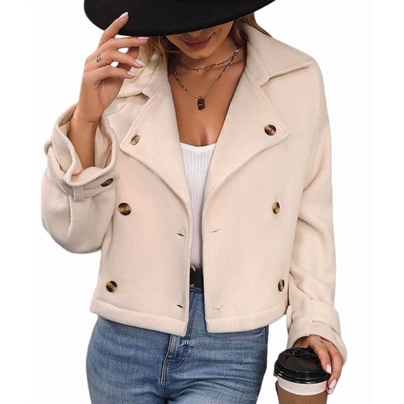 Cropped Trench Coat for Women Double Breasted Long Sleeve Work Office Business Casual Fall Short Jackets Color S
