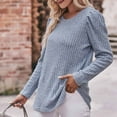 thumbnail image 6 of WREESH Womens Loose Crewneck Sweatshirt Fashion Round Neck Color Long Sleeve Blouse Light Blue, 6 of 7