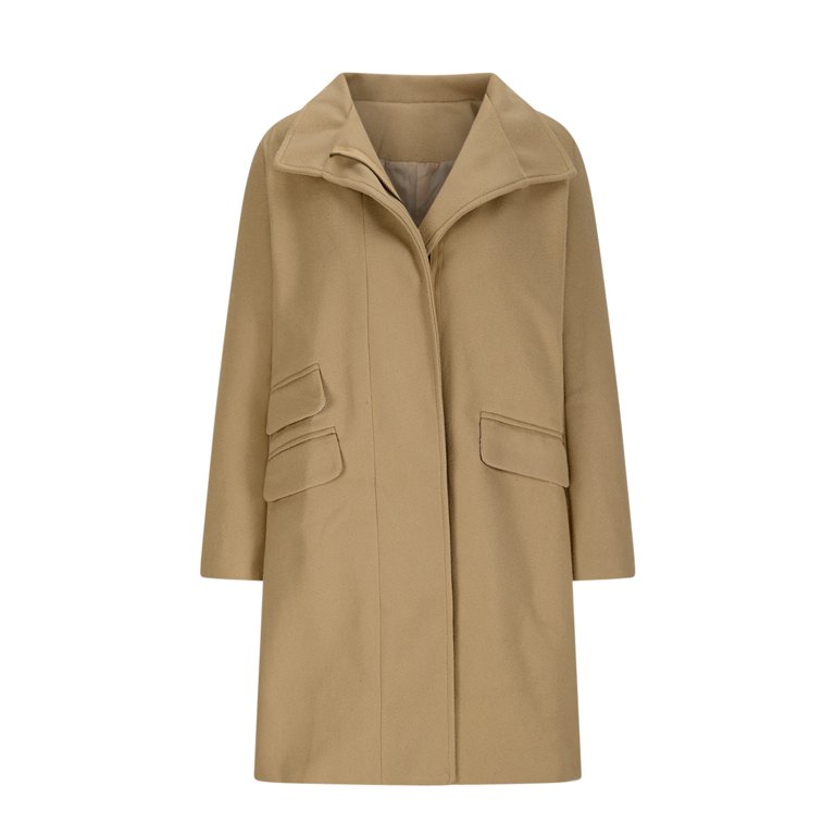 Women's Winter Zip Up Stand Collar Peacoat Business Casual Midi