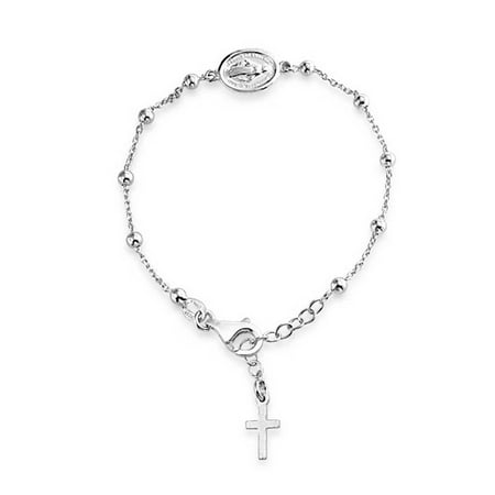 Bling Jewelry Silver Rosary Beads Mother Mary Medallion Cross Bracelet