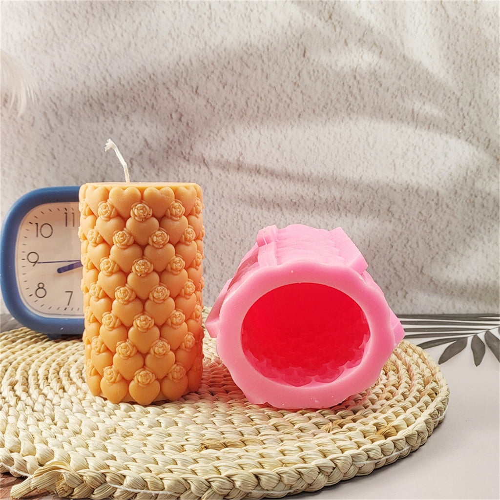 Heart Rose Pattern Silicone Candle Molds for Epoxy Resin Candle Making Cylinder Silicone Candle Molds Soap Making Molds