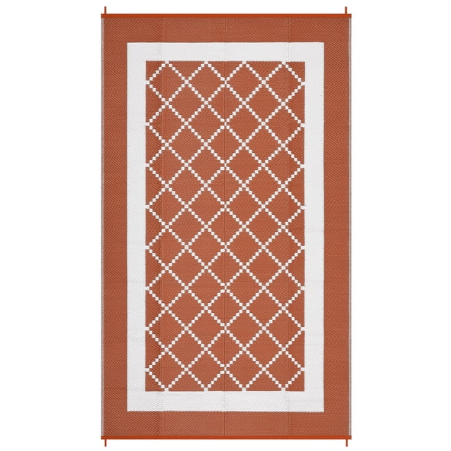 Terracotta Orange/White Outdoor Rug – Modern Waterproof Reversible Plastic Mat – UV Resistant, Non-Slip, Easy Clean – 10x14ft, United States Spec