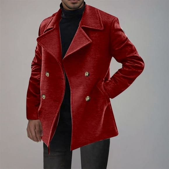 Classic Men's Trench Coat, Casual Solid Color Polyester Long Sleeve Outerwear with Button Closure and Pockets for Fall Winter Daily Wear