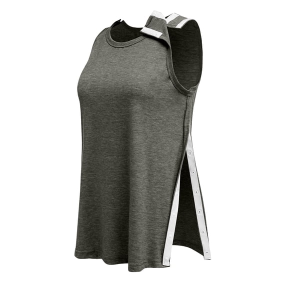 Domuza Post Shoulder Surgery Shirts for Women After Rotator Cuff Post Shoulder Surgery Sleeveless Tops Tear Away Chemo Tee Shirts Clothing Light Gray XXL