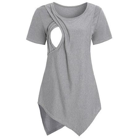 

LilyLLL Womens Maternity Irregular Hem Nursing Breastfeeding Tops