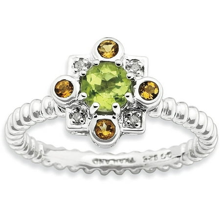 Stackable Expressions Peridot, Citrine and Diamond Sterling Silver Ring