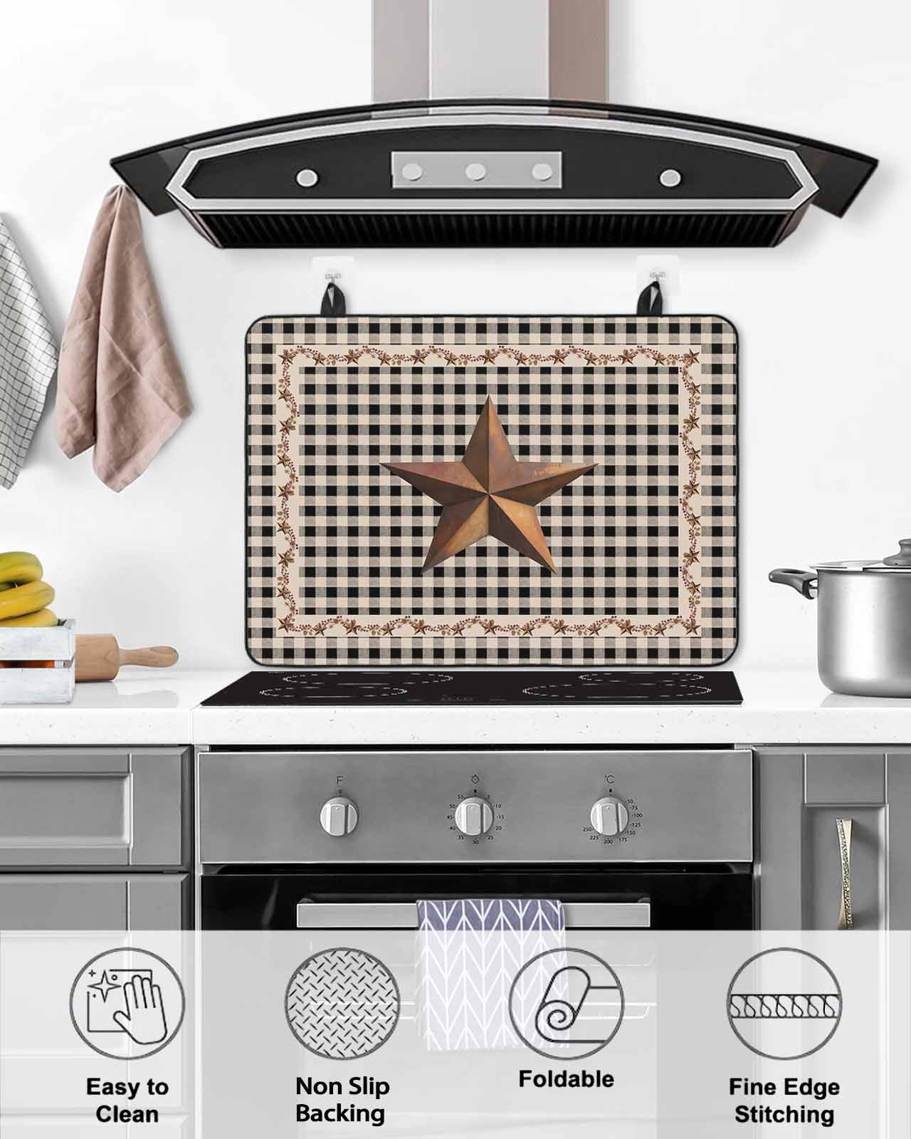 Large Induction Cooktop Protector Mat Texas Star Vintage Stove Top Covers for Electric Stove, Retro Country Brown Stars Checkered Decorative Stove Burner Cover Mats, Glass Top Stove Cover