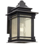 Franklin Iron Works Hickory Point Rustic Farmhouse Outdoor Wall Light Fixture Walnut Bronze 12 Frosted Cream Glass for Post Exterior Barn Deck House