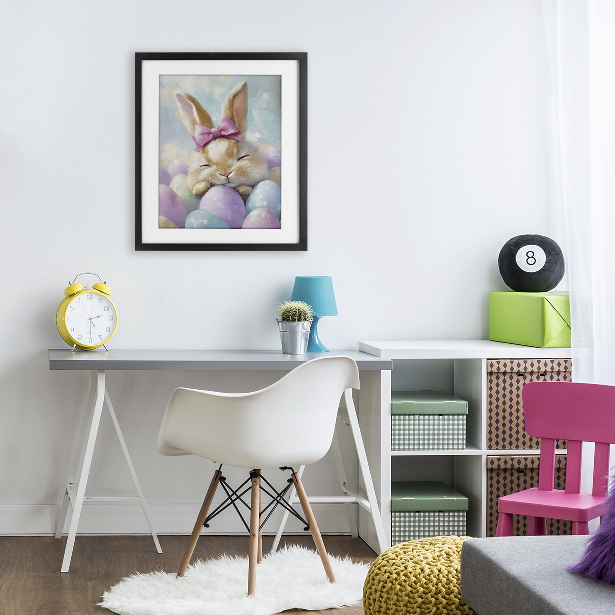 Stupell Industries Sleeping Easter Bunny with Eggs Black Framed Print Under Glass, design by The Prints Vibe