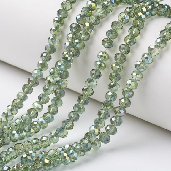 Electroplate Transparent Glass Beads Strands Half Green Plated Faceted Rondelle Light Green 4x3mm Hole: 0.4mm about 113~115pcs/strand 41~42cm