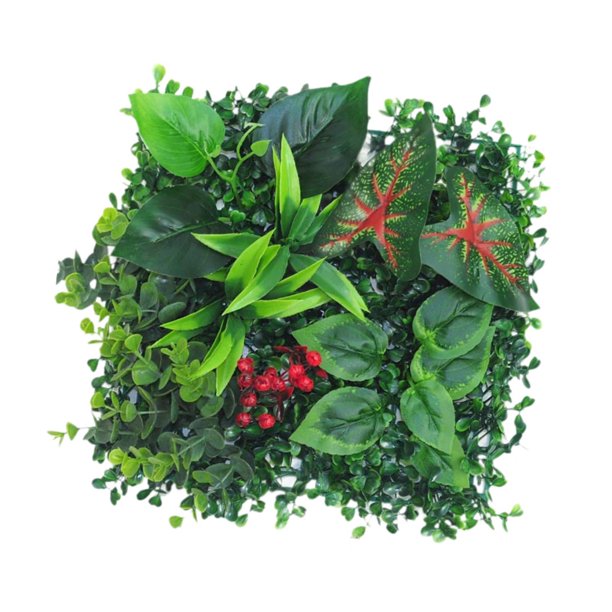 Panel decorativo de hierba verde artificial de 25 x 25 cm con hojas verdes realistas de polipropileno. Estilo C