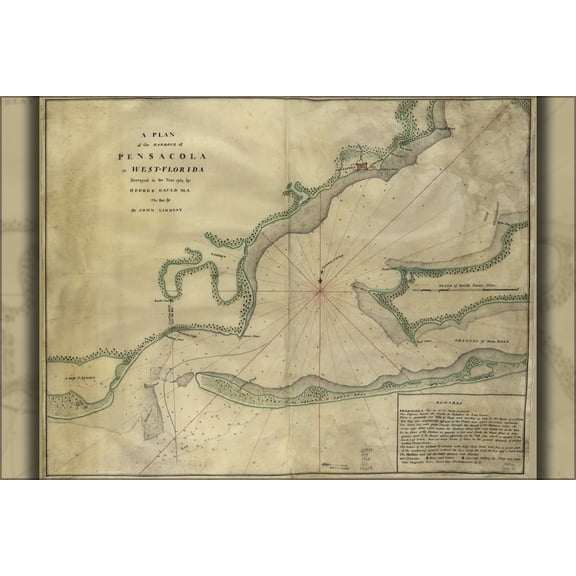 24"x36" Gallery Poster, map of Pensacola Bay florida 1764
