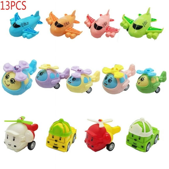 SUTENG Airplane Toys Set, 13PCS Cartoon Airplane Elements Pull Back Children's Toy Set (4 Colors Mini Airplane   5 Colors Mini Helicopter   4 Helicopter Cartoon Hat Cars)--Bag
