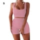 thumbnail image 2 of Naiovety 2 unids/set correr ejercicio mujer chaleco pantalones cortos viajar senderismo Yoga poliéster Crop Tops pantalones Kit ropa deportiva Uniforme atlético Rosa S, 2 of 6