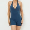 thumbnail image 2 of Womens Sexy Workout Rompers Halter V Neck Backless Unitard Bodysuit Shorts One Piece Gym Yoga Outfits Jumpsuits (Large, Navy), 2 of 6
