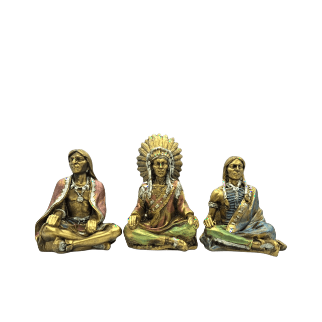 MORIN Imágenes | Juego De 3 Apaches Sentados |15cm |(DORADO)