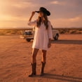 thumbnail image 4 of Slccxzc Vintage Western Cowboy Hat with Crown Decoration, Wide Brim Country Concert Headwear, 4 of 7