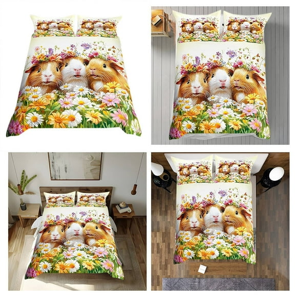 Housse de Couette pour Enfants Cochon Mignon Ensemble de Literie Fille Cochon Mignon Housse de Couette Animal de Dessin Animé Couvre-Lit à Fleurs Ensemble de Lit Doux Draps de Lit pour Taille Nombre de Fils Draps Taille Ensemble de Lit avec Couette et Draps