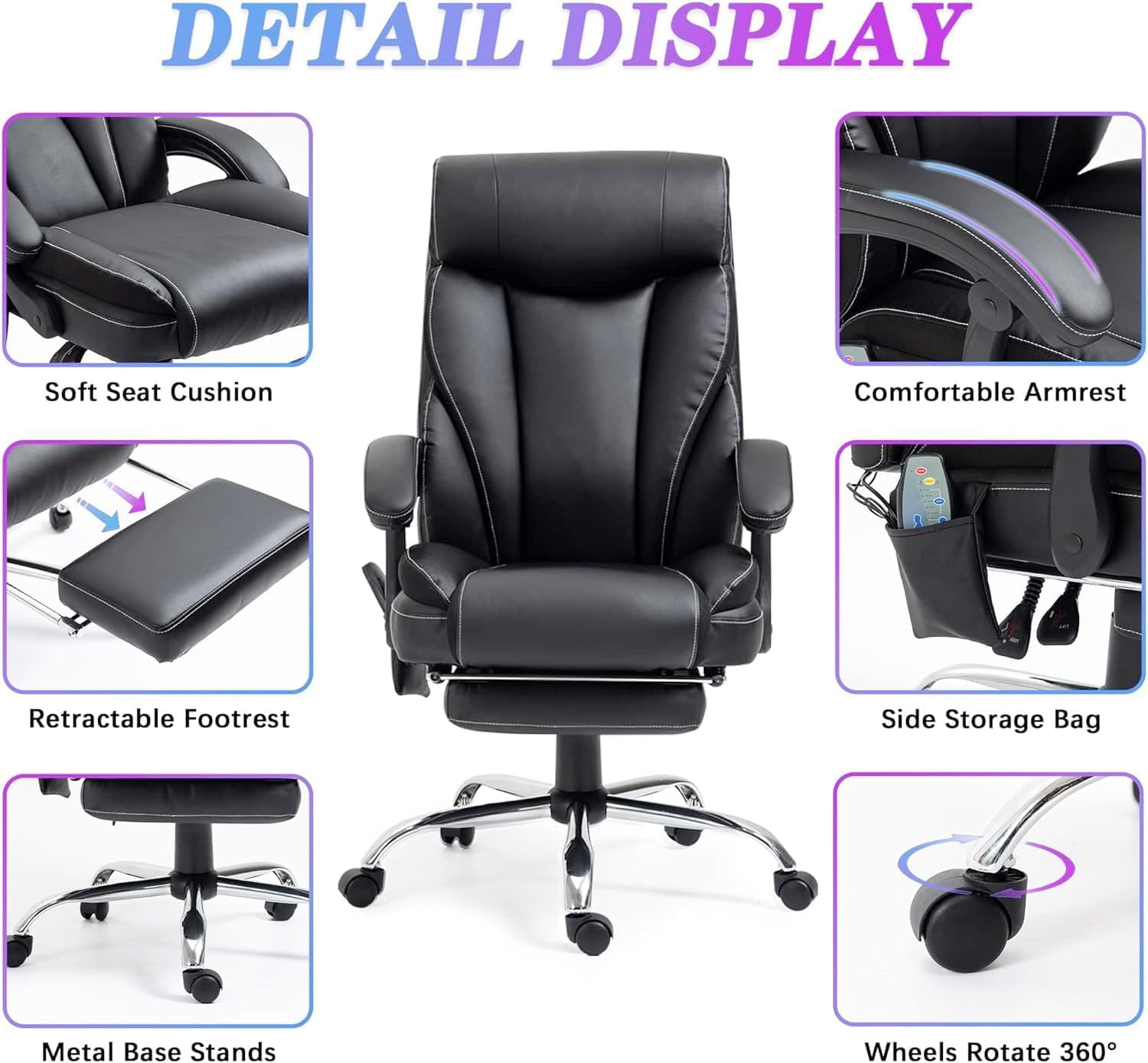 Eliantte Reclining Massage Office Chair with 7 Points Vibration and Wheels, Home Office Desk Chairs, 350lb