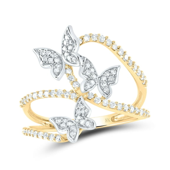 10kt Yellow Gold 3/8 Cttw Diamond Wedding Engagement Anniversary Butterfly Ring, Women Size: 5-9