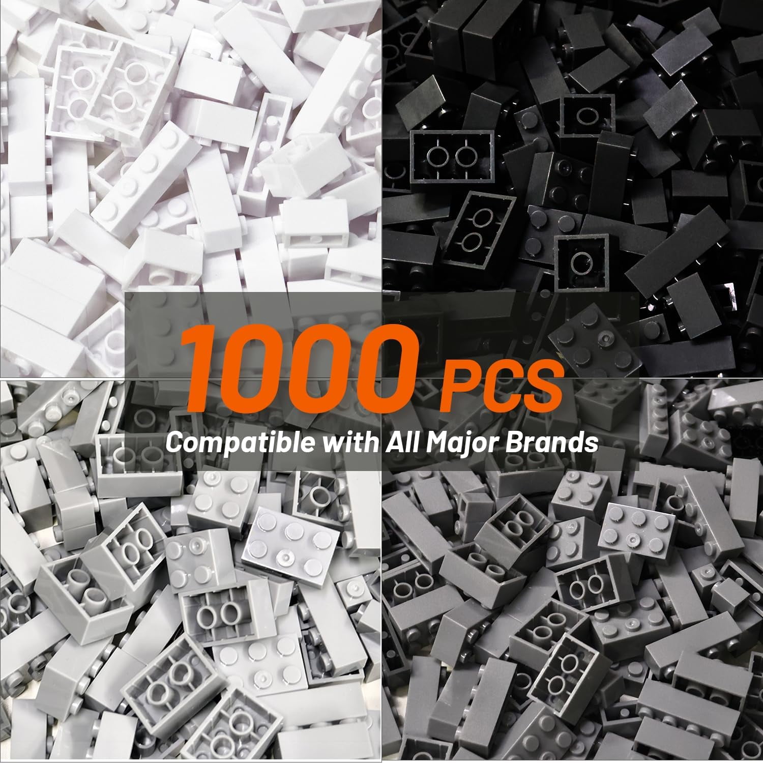Pairez Toys Building Bricks 1000 Pieces in Black, Grey & White Colors. Building Block Toys for Children Aged 4+