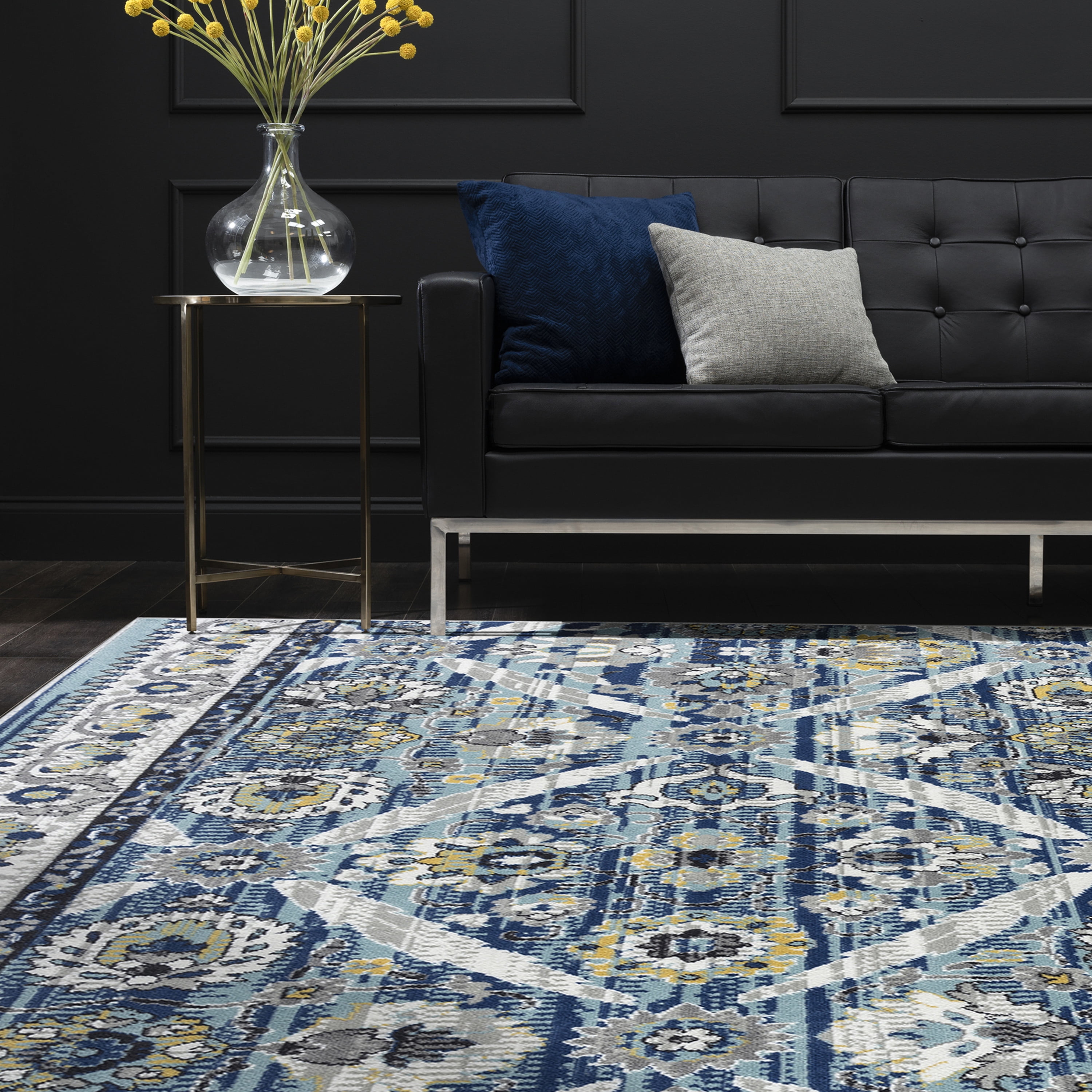 Traditional 5x8 Area Rug (5'3'' x 7'3'') Floral Blue, Cream Living Room Easy to Clean
