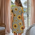 thumbnail image 2 of FKELYI Vintage Sunflower Leopard Print Women's Nightgowns Soft Sleepwear Dress Crew Neck Sleep Dress Comfy Button Down Pajama Dress Short Sleeve Loungewear for Spring Summer, L, 2 of 6