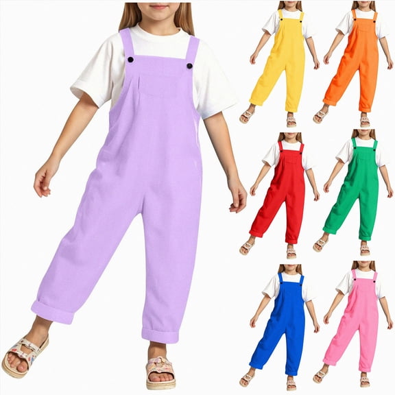 Splozh Girls Overalls 3-14 Years Kids Straight Leg Baggy Bib Overalls Boys Girls Adjustable Strap Summer Casual Jumpsuits Cotton Preppy Clothes Cute Romper,Yellow,4-5 Years
