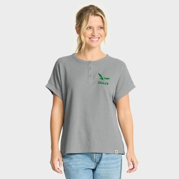 Women's Fanatics Heather Gray Philadelphia Eagles Oversized-Hometown Premium Henley Shirt