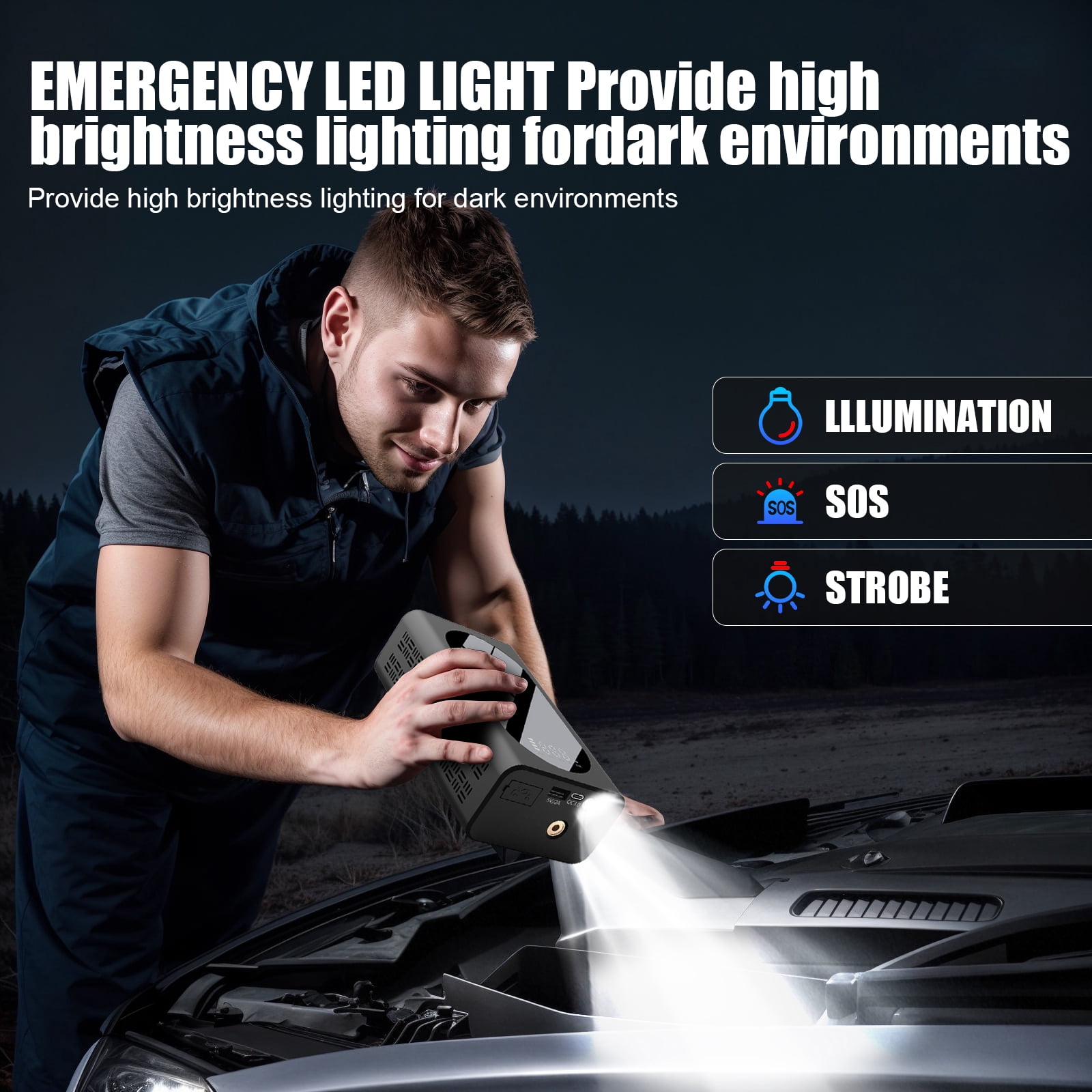 Car Battery Jump Starter, 3000A 12V, with Air Compressor, USB Power Bank