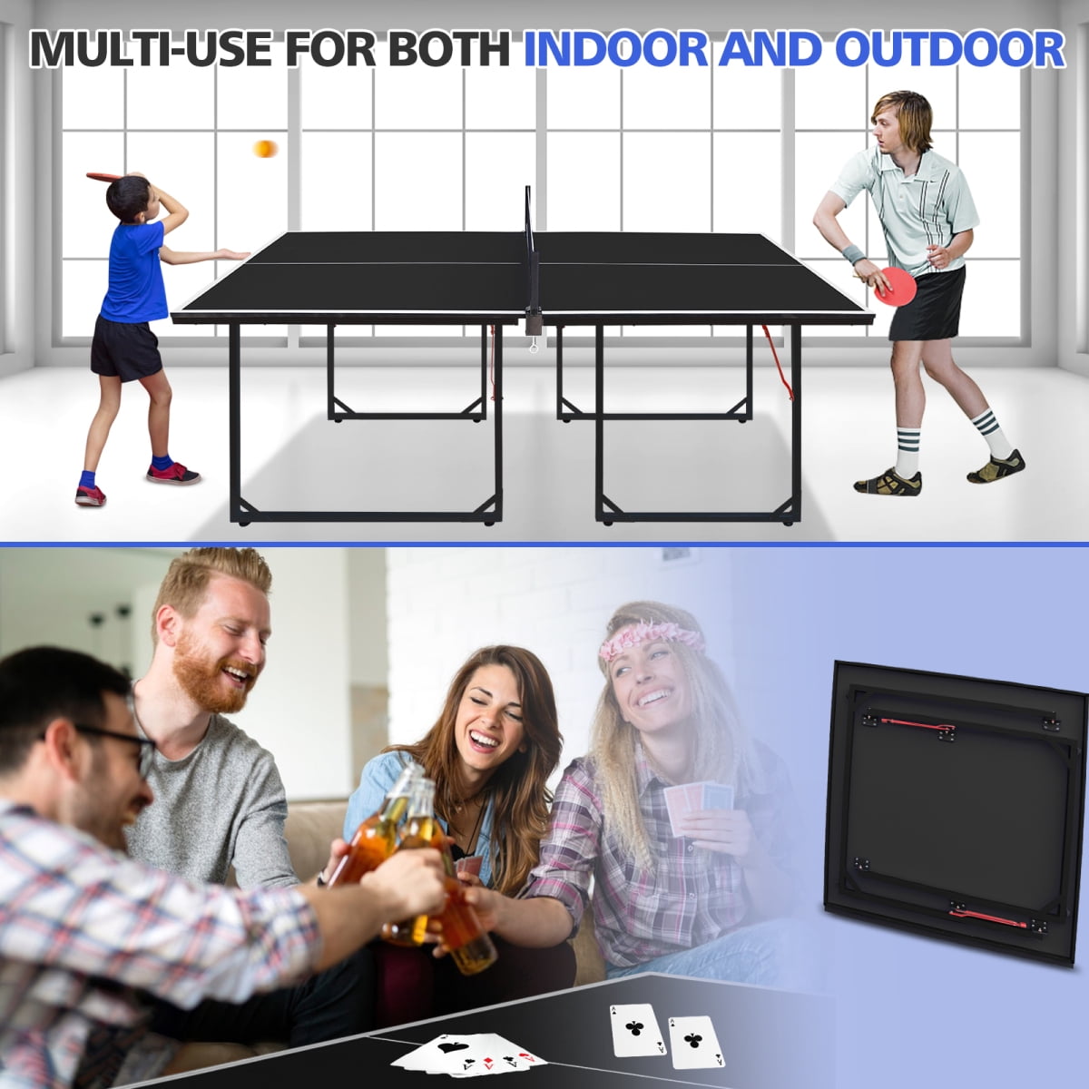 6ft Foldable Table Tennis Table Set with Net Paddles and Balls Black Tabletop Black Legs