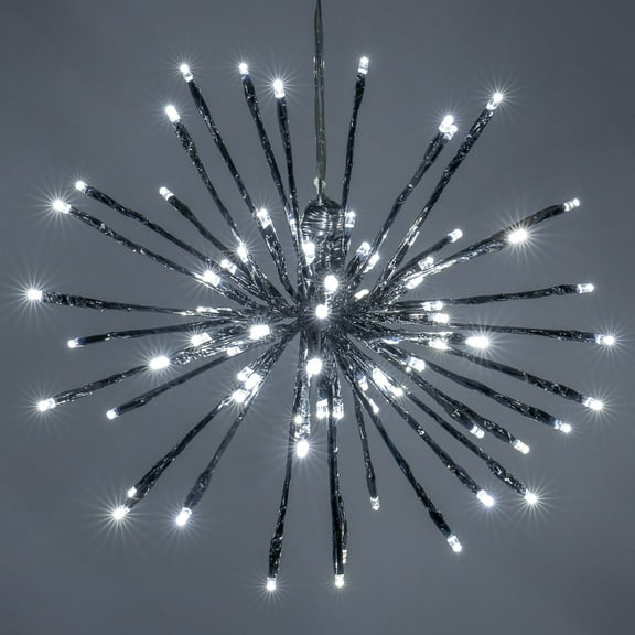 Wintergreen Lighting Starburst Lighted Branches Decoration, 12", Silver with Cool White LED Twinkle Lights, Plug-in