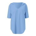 thumbnail image 5 of Women's Solid Color Summer Knit Short Sleeve Hooded Sweatshirt - V-Neck, Drawstring Hood & Lightweight Fabric for Casual Wear, 5 of 5