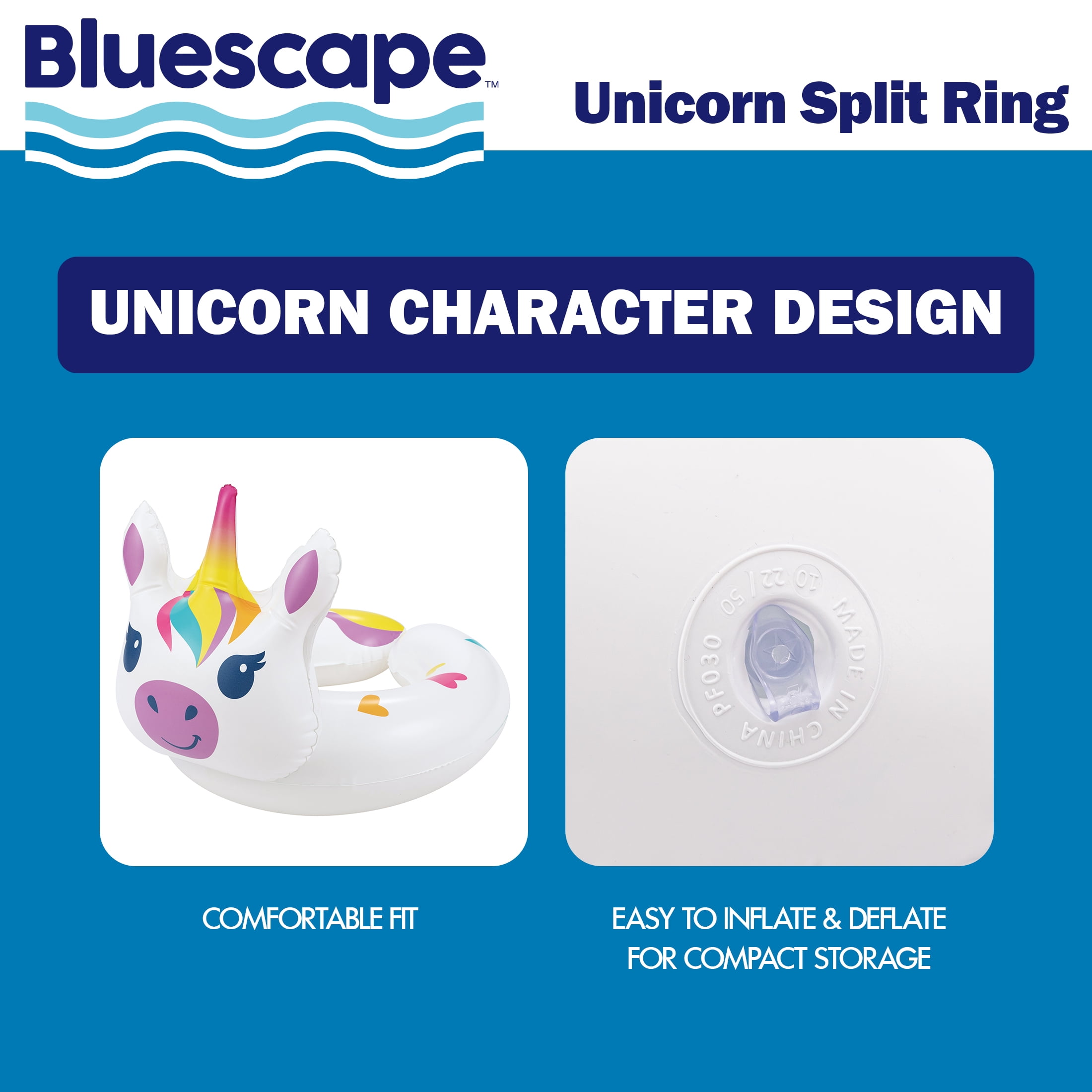Bluescape White Unicorn Split Inflatable Swim Ring Pool Float for Kids, Ages 3 to 6, Unisex