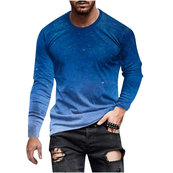 ZHYou Mens Solid Color Tops Gradient Color Long Sleeve Round Neck Fashion Casual Warm Thick Loose Blouses T Shirts
