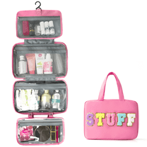 Toiletry Bag for Women Hanging Hook,AILKIN Compact and Foldable Portable Cosmetic Bags Toiletry Kit Set Makeup Bag Travel Accessories with 4 Compartment Toiletry Bag for Traveling,Rose