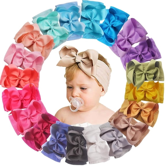 Shgiloo 20 Pack Baby Nylon Headbands With Bow Elastics Handmade Hair Accessories for Baby Girls Newborn Kids