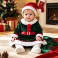 thumbnail image 2 of mgoYE Newborn Baby Girl Christmas Outfit Ruffle Long Sleeve Red Velvet/Plaid Romper Dress Xmas Cute Fall Winter Clothes(Green,3-6 Months), 2 of 4