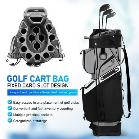 Hemoton Professional Golf Cart Bag Black with Weather Resistant Nylon and Efficient Club Storage