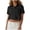 Black(Womens Shirts), variant on GUACER Women's Cropped Button Down Shirts Casual Cotton Linen Short Sleeve Tops Summer Collared Blouses for Ladies