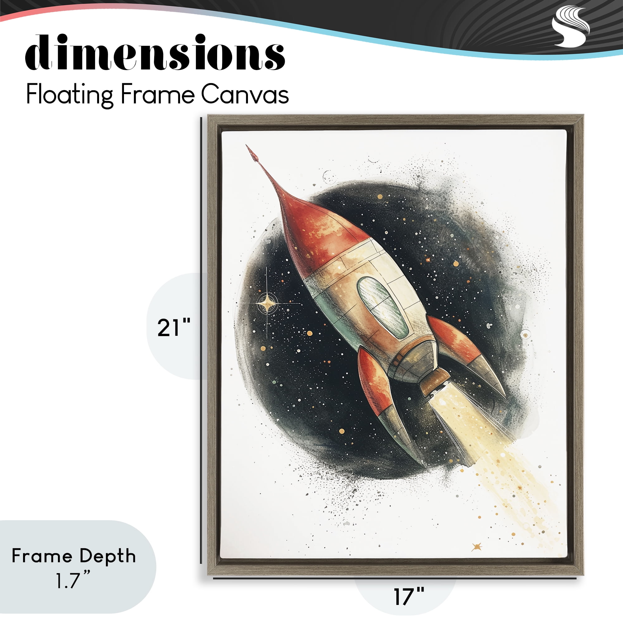 Stupell Industries Journey To Space Rocket Brown Framed Floater Canvas Wall Art, design by Ray Powers