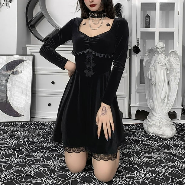 Vestido gótico de manga larga para mujer, vestido de noche Punk de