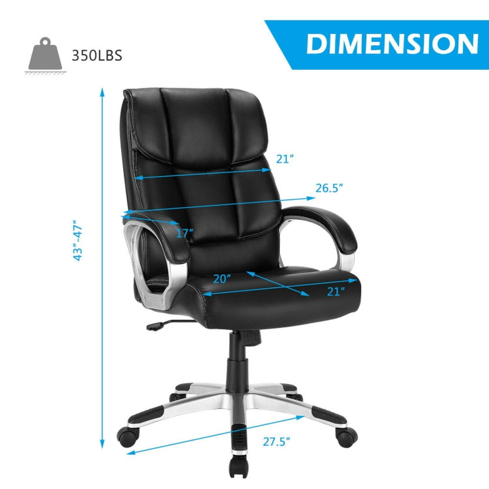 Demi Bonn Big and Tall Adjustable High Back Leather Executive Computer Desk Chair for Home, Bedroom, Study, Black